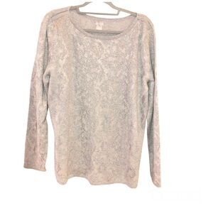 Chico’s Textured Animal-Print Bateau-Neck Sweater Grey metallic size XL